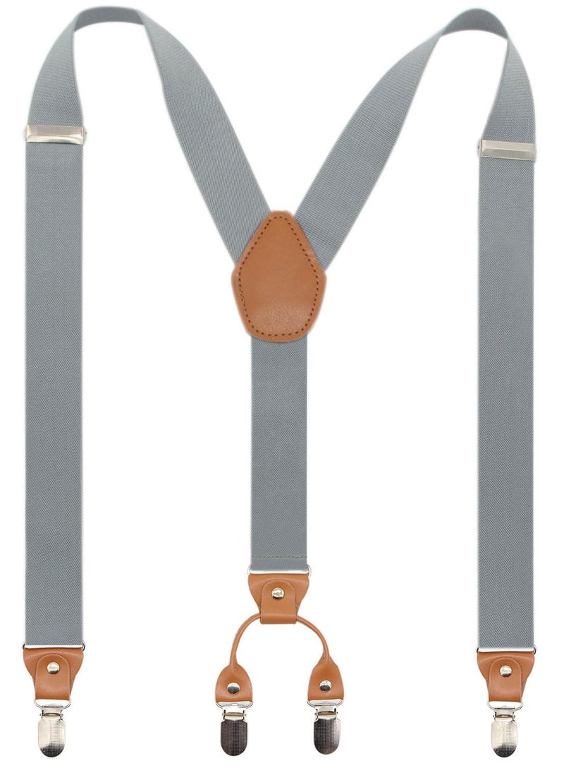 Timiot Menâ€™s Y-Back 4 Metal Clip Elastic Wide Suspenders Perfect For Both Casual&Formal (Light Grey) - Image 1